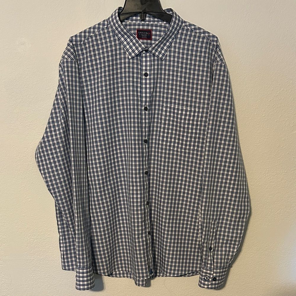 UNTUCKit Men’s Blue and White Checkered Button Down Shirt Size 3 XL Preowned